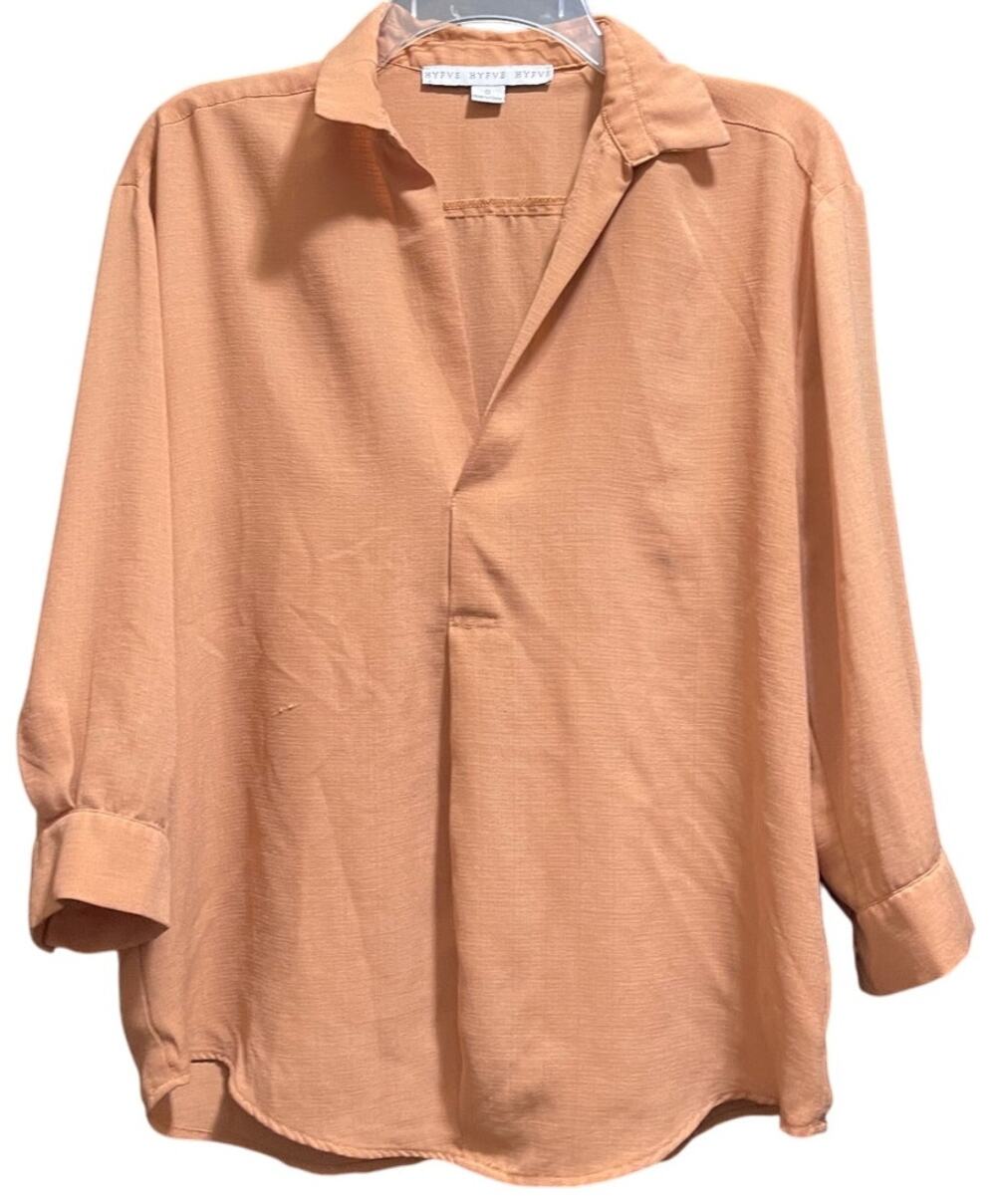 Hyfve Size Small Terracotta Brown Long Sleeve Collared Blouse